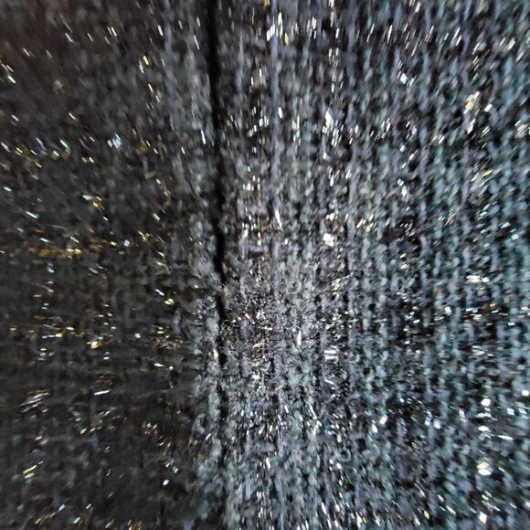 Chicos Black Tweed Open Front Jacket Tinsel Leopard Print Lining Size S 1 - Picture 3 of 16